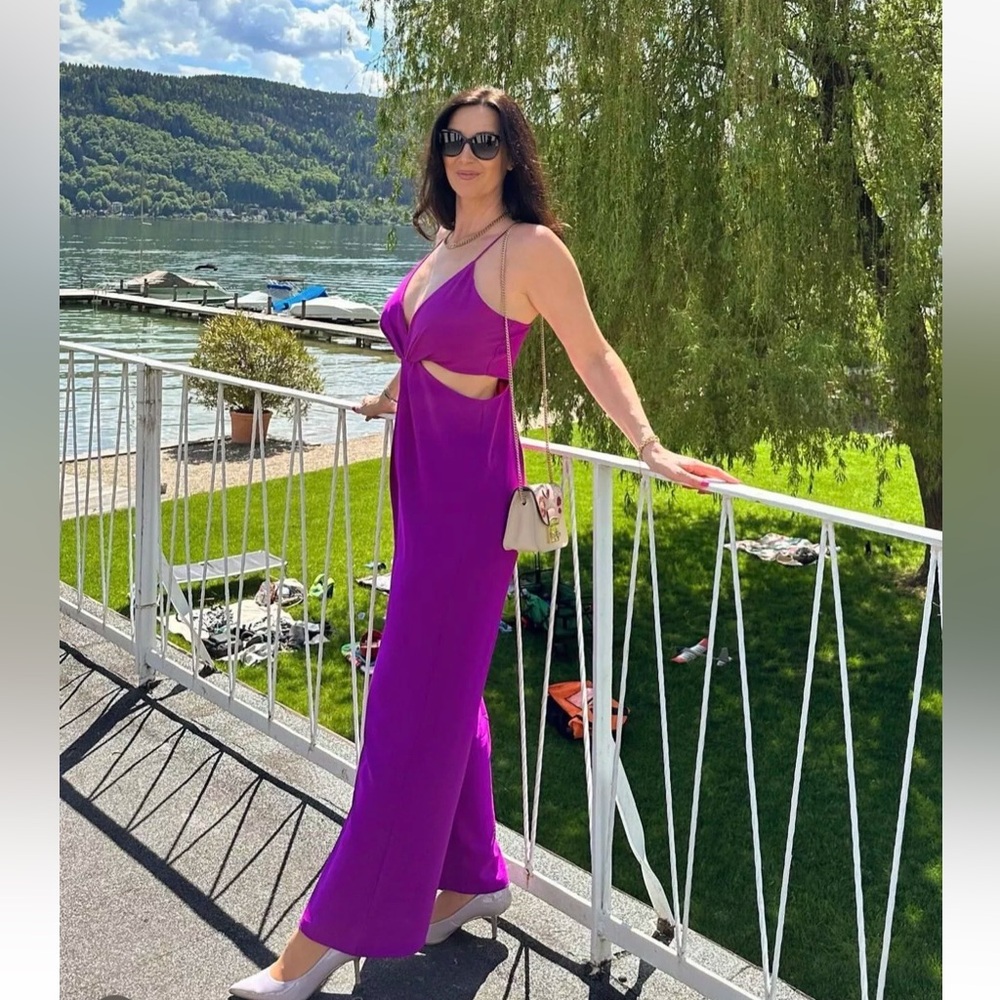 ZARA WOMEN LONG CUT OUT LONG JUMPSUIT MAGENTA SIZE XL NWT